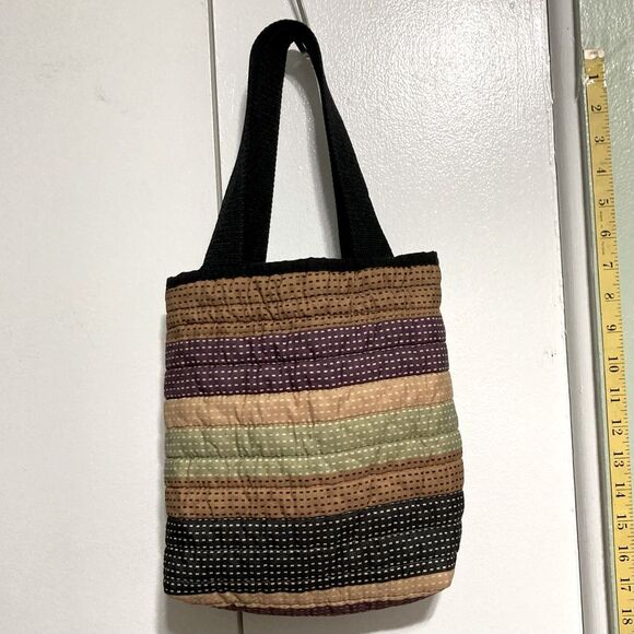 RAINBOW Quilted Small Tote Bag Lined with Straps 11 x 8 x 3 inches - Picture 4 of 11